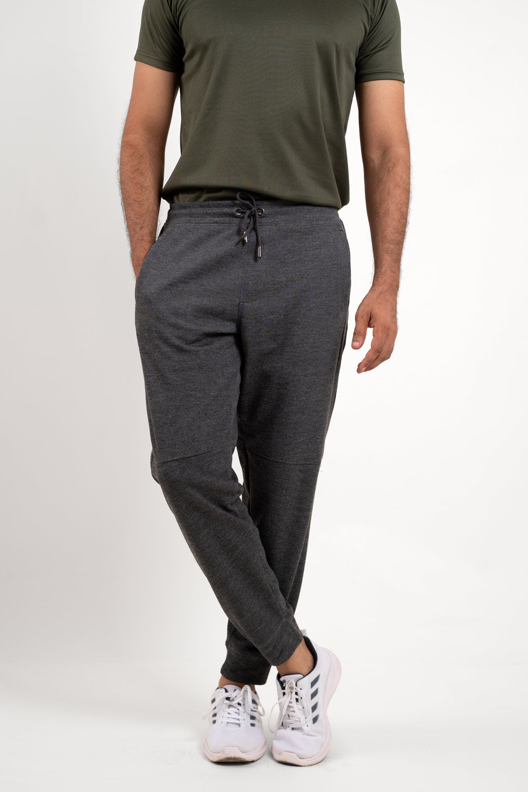 Overall view of the grey joggers, highlighting their suitability for various activities and occasions